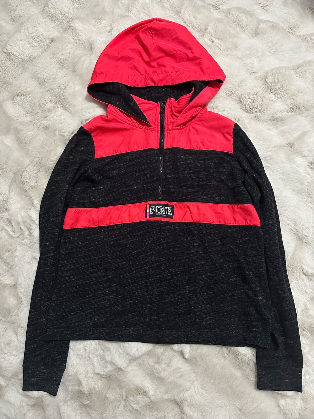 Victoria's Secret PINK Neon Pink Anorak Campus 1/4 Zip Pullover Hoodie Large